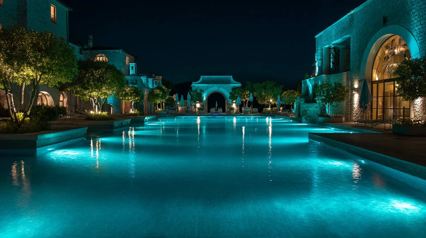 Piscina hotel acqua cristallina notturna